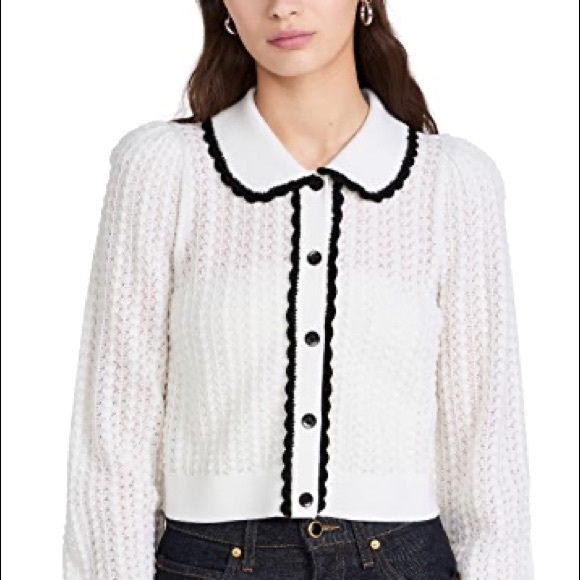 Alice + Olivia Goldie Crochet Trim Cardigan - Picture 1 of 10